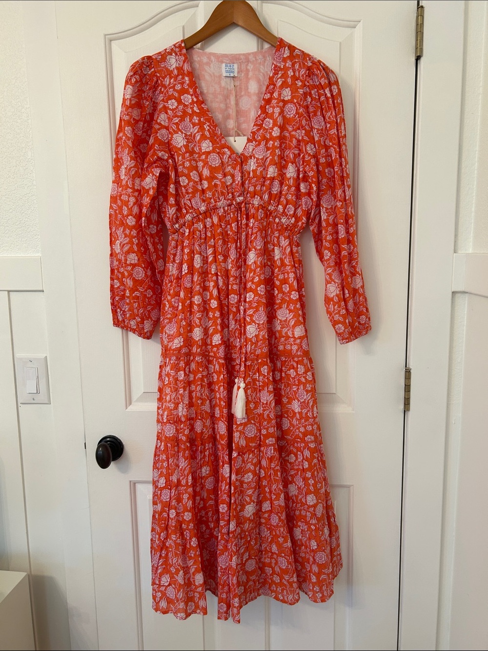 NEW with tags from Anthropologie: Mer St. Barth Coral V-Neck Tiered Maxi Dress